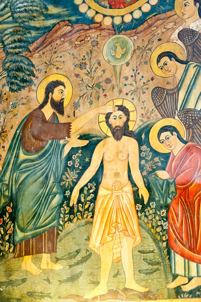 Taufe von Jesus Christus durch Johannes den Täufer im Jordan, Bethlehem Kirche, Isfahan, Iran von Unbekannt