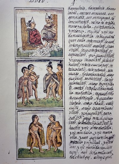 Aztekische Gesellschaft, Buch IV des Florentiner Kodex, zweisprachige Version in Spanisch und Nahuatl, Allgemeine Geschichte der Dinge von Neuspanien (Historia general de las cosas de Nueva Espana), Aztekische Zivilisation von William M. Timlin