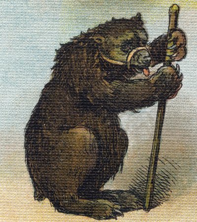Bär. Gravur in "Alphabet de ma petite fille". Bernardin-Bechet und Fils, Buchhändler-Verleger, Paris, um 1895. Unzerbrechliches Album auf Leinwand. Bibliotheque des Bebes. 12 Seiten. Album mit einer Lesemethode und einem illustrierten Abecedarium. von Unbekannt