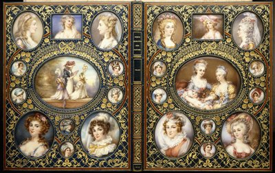 Einband mit vierundzwanzig Porträtminiaturen, aus dem Buch "Französische charakteristische Kostüme" von Richard Brinsley Peake, 1816 von Unbekannt