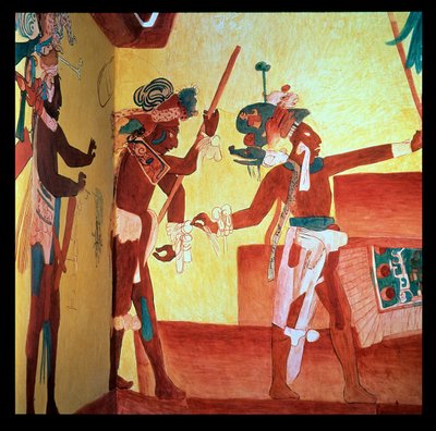 Bonampak-Herrscher in Federkostümen tanzen nach einem militärischen Sieg, Maya ca. 800 von Unbekannter Künstler