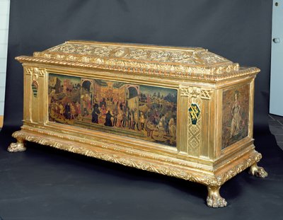 Cassone mit Tafeln, die die Mäßigkeit des Scipio und Allegorien der Tapferkeit und Klugheit darstellen, zugeschrieben der Werkstatt von Apollonio di Giovanni, um 1460-65 von Unbekannt