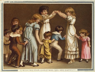 Kinder spielen Orangen und Zitronen, viktorianische Weihnachts- und Neujahrskarte von Unbekannter Künstler