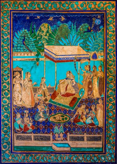 Chittra Shala Innenhof mit virtuosen feinen Gemälden, Taragarh Fort, Bundi, Rajasthan, Indien von Unbekannter Künstler