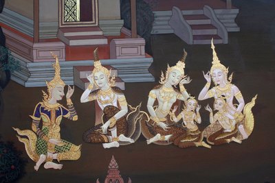 Detail eines Wandgemäldes im Uposatha (Schreinhalle) des Buddhapadipa-Tempels, Wimbledon, Großbritannien von Unbekannt