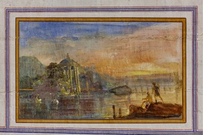 Detail der Dekoration, die eine Landschaft darstellt, Das Rote Zimmer, Das Königliche Apartment, Der Königspalast oder Palazzo dei Normanni, Palermo, Sizilien, Italien von Unbekannter Künstler