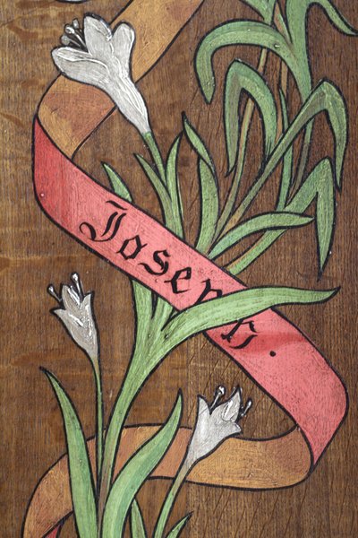Zeichnung. Blumen und ein Band mit dem Namen Joseph darauf, Fecamp, Frankreich von Unbekannt
