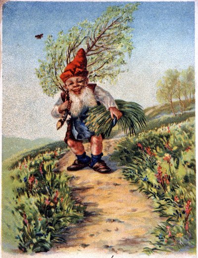 Zwerg kehrt vom Pflücken zurück, ca. 1900 (Postkarte) von Unbekannter Künstler