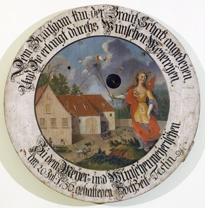 Fränkisches Museum Feuchtwangen, Mittelfranken, Bayern. Schützenscheibensammlung Hochzeitsscheibe von 1756 mit Göttin Fortuna von Unbekannt
