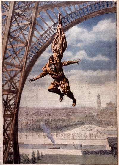 Franz Reichelt starb beim Testen seines "Fallschirmmantels" vom Eiffelturm von Unbekannter Künstler