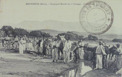 Französische Legionärskolonialsoldaten auf Patrouille in der Nähe des Atlasgebirges, Marokko. Postkarte 1909 von Unbekannter Künstler