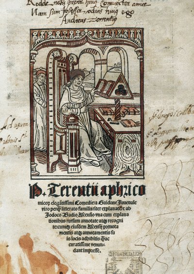 Frontispiz der Komödien des Komödiendichters Terenz (Publius Terentius Afer) (190-145 v. Chr.). Der Autor ist dargestellt. von Unbekannt