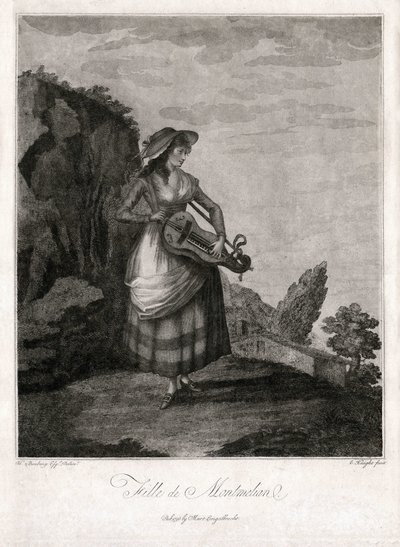 Mädchen aus Montmelian, in Gironde, spielt das alte Rad (Gravur) von Unbekannter Künstler