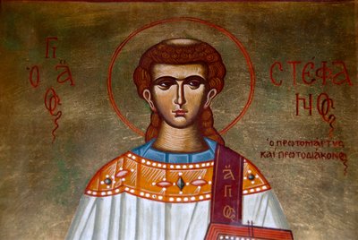 Ikone des Heiligen Stefanos in der Kirche von Agios Stefanos, Lesbos, Ägäis, Griechenland von Unbekannt