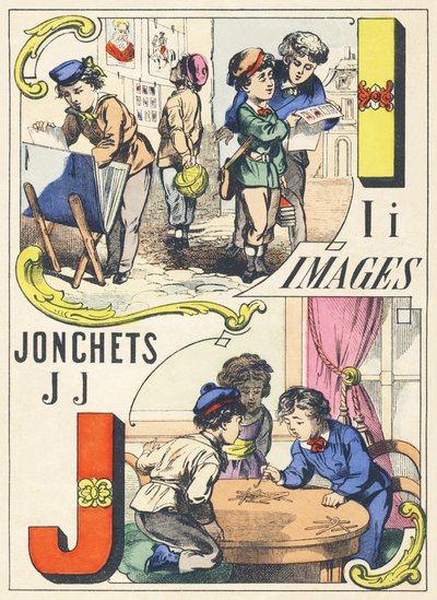 I J : Bilder, Jonchets - Spiele-Alphabet, ca. 1890 (Illustration) von Unbekannt