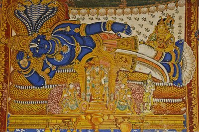 Indien, Tamil Nadu, Srirangam, Sri Ranganathasvami Hindu-Tempel (ursprünglich 10. Jahrhundert), Wandgemälde von Vishnu von Unbekannt