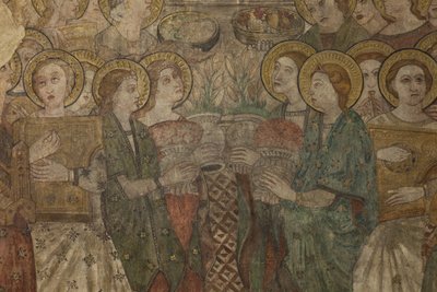Innenraum. Nordquerhaus. Altar. Original aus der Hauptkapelle. Wandmalereien (Fresko?). (Detail) Ende 14. Jahrhundert. von Unbekannt