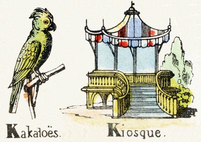 K - Kakadu Kiosk - Kinderunterhaltungsalphabet ca. 1890 (Lithographie) von Unbekannt