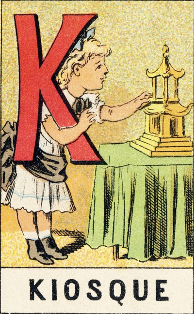 K: Kiosk - Gravur aus ABCD der kleinen Mädchen. Pellerin & Cie, Drucker-Verleger, Epinal, um 1890. Serie A. Maße: 19 x 13,5 cm. von Unbekannt