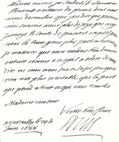 Brief von Ludwig XIV. an Maria von Modena, in dem er ihr zur Geburt eines Prinzen, James Edward, Prinz von Wales, gratuliert von Unbekannt