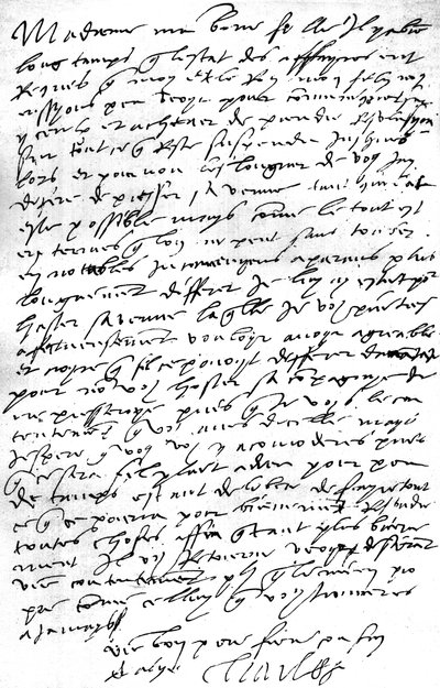 Brief, auf Französisch, von Kaiser Karl V. an seine Schwiegertochter, Königin Maria I. von England, in dem er seinen Wunsch äußert, seinen Sohn König Philipp, ihren Ehemann, zu sehen, um mit ihm über Angelegenheiten zu beraten, und sein Bedauern über die N von Unbekannt