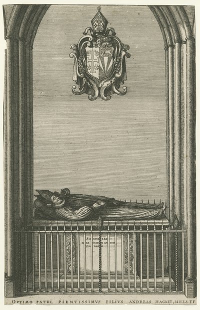 Lichfield Cathedral - Bischof Hacketts Denkmal: Gravur, undatiert [?spätes 17. Jahrhundert] von Unbekannt