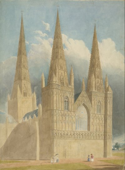 Lichfield Kathedrale - Westfront: Aquarell, undatiert [ca. 1840] von Unbekannt