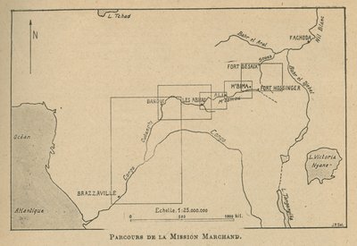 Karte, die die Route der Marchand-Mission im Jahr 1898 zeigt (Lithografie) von Unbekannt