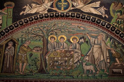 Mosaik aus dem Alten Testament "Opferung Isaaks". Basilika von San Vitale. 6. Jahrhundert, Ravenna, Italien. UNESCO von Unbekannt