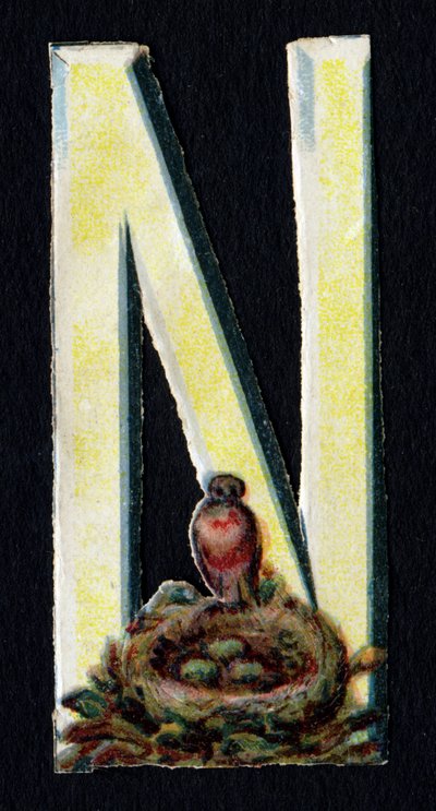 N wie Nest. Serie von 26 Waffel-Chromolithographien englischen Ursprungs. Ende des 19. Jahrhunderts. von Unbekannt