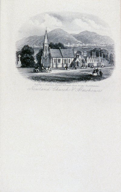 Newland Kirche und Armenhäuser, Worcestershire (Gravur) von Unbekannt