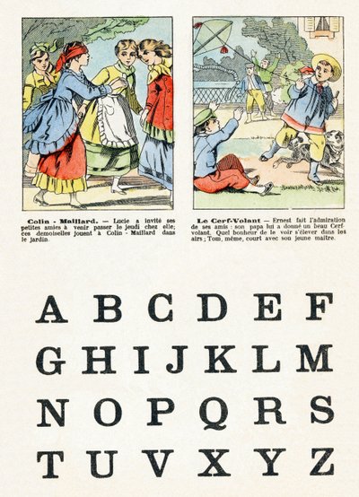 Seite 1 - Kinderspiele: Blindekuh, Drachensteigen - Alphabet - Kinderspiele - Bildsprache von Epinal, populäre Serie, um 1890 von Unbekannt