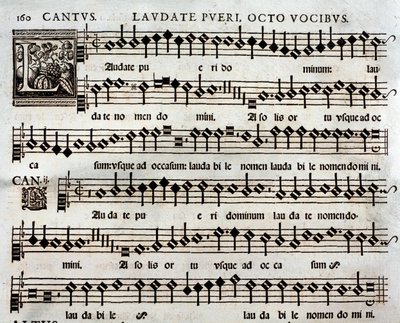 Seite der Partitur von Laudate pueri Psalm mit 8 Stimmen von Tomás Luis de Victoria von Unbekannter Künstler