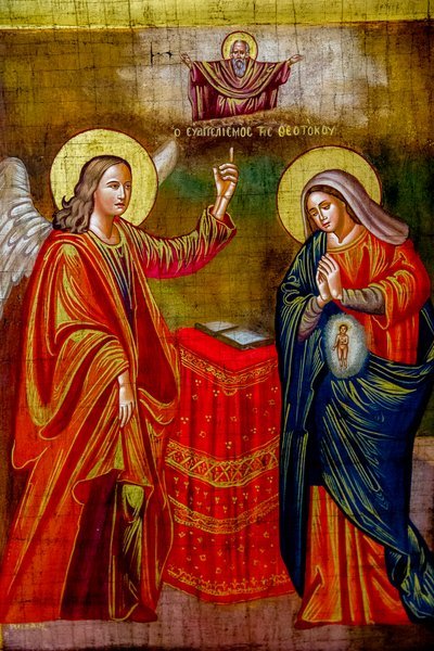 Gemälde in der griechisch-orthodoxen Kirche der Verkündigung, Nazareth, Israel, Die Verkündigung von Unbekannt