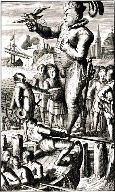 Pantagruel sendet Nachrichten an Gargantua mittels einer Brieftaube (Rabelais) von Alec Hunter