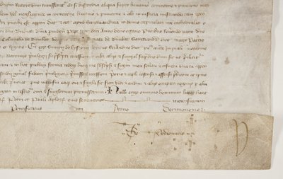 Päpstliche Bulle zur Bestätigung der Urkunde von Bischof Henry Wardlaw, recto von Unbekannt