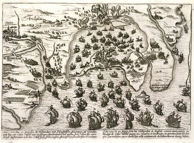 Plan des Hafens von Cadiz im Jahr 1596 zur Zeit des Angriffs von Sir Walter Raleigh von Unbekannter Künstler