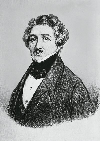 Porträt von Louis-Jacques-Mandé Daguerre (1787-1851), französischer Künstler, Physiker und Chemiker, bekannt für die Erfindung des Daguerreotypie-Verfahrens der Fotografie von William M. Timlin