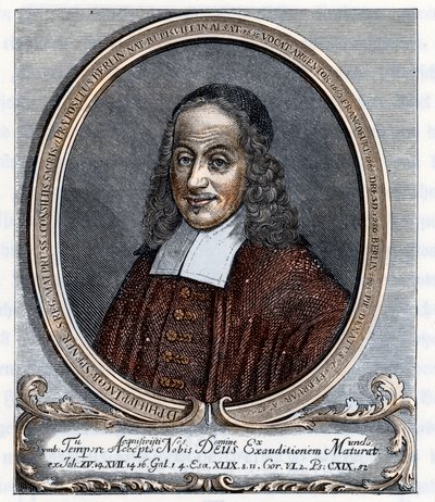 Porträt von Philipp Jacob Spener (Philippe Jacques Spener) (1635-1705), lutherischer Theologe und Begründer des Pietismus (Gravur aus „Germania“ von Johannes Scherr 1880). von Unbekannter Künstler