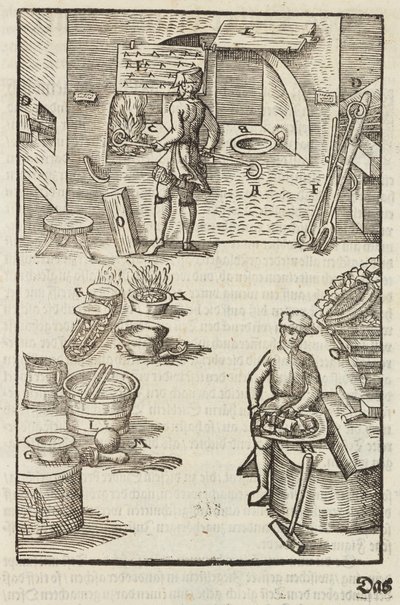 Reinigung des Silbererzes durch Feuer - Gravur aus Beschreibung der Erze und der wichtigsten Methoden des Bergbaus, von Lazarus Ecker von Unbekannt