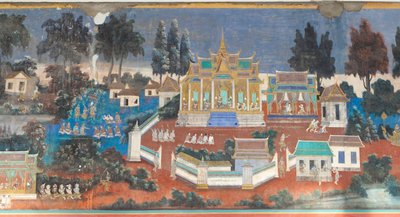 Reamker-Fresken, die die Wände des Königspalastkomplexes in Phnom Penh, Kambodscha schmücken von Unbekannter Künstler