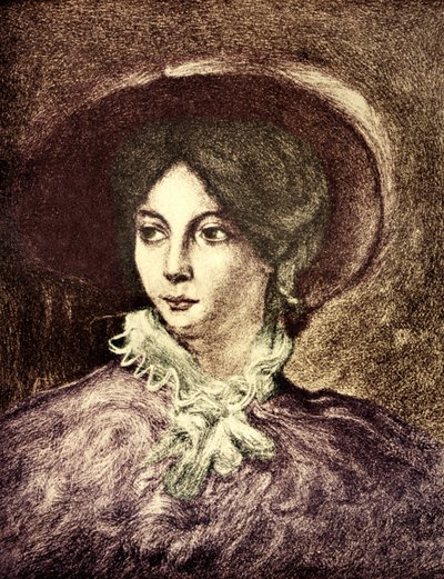 George Sand - nach dem Gemälde von E. Delacroix, französische Schriftstellerin (1804-1876). Verwickelt mit Chopin. Koloriert von Unbekannt