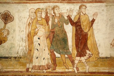 Abteikirche Saint-Savin-sur-Gartempe, Gewölbemalerei im Kirchenschiff: Abraham trennt sich von seinem Neffen Lot (Gen 13, 8-9), Saint-Savin, Frankreich von Unbekannt
