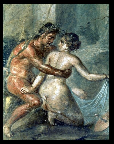 Satyr und Mänade, Detail aus einem Wandgemälde in Pompeji von Unbekannter Künstler