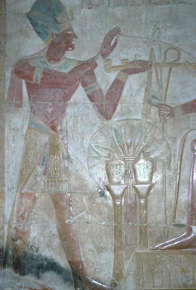 Seti I. bietet Horus Weihrauch an, Tempel von Seti I., Ägyptisches Neues Reich, XIX. Dynastie, ca. 1318 v. Chr. von Unbekannt