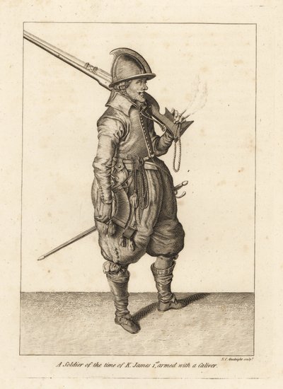 Soldat aus der Zeit von König James I. bewaffnet mit einer Kaliver oder Arkebuse von Unbekannt
