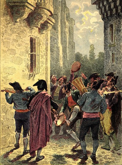 Spanische Serenade. Gravur in „Die Völker der Erde“ 1890. von Unbekannter Künstler