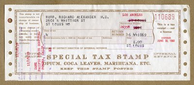 Sondersteuerstempel für medizinisches Opium, Kokablätter und Marihuana von Unbekannt