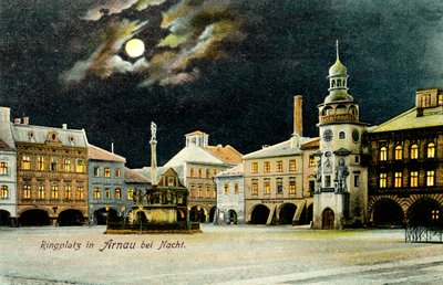 Platz in Hostinné (Deutsch: Arnau) bei Nacht von Unbekannter Künstler