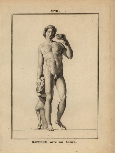 Statue des Bacchus, römischer Gott des Weins, nackt mit einem Satyr von Unbekannt